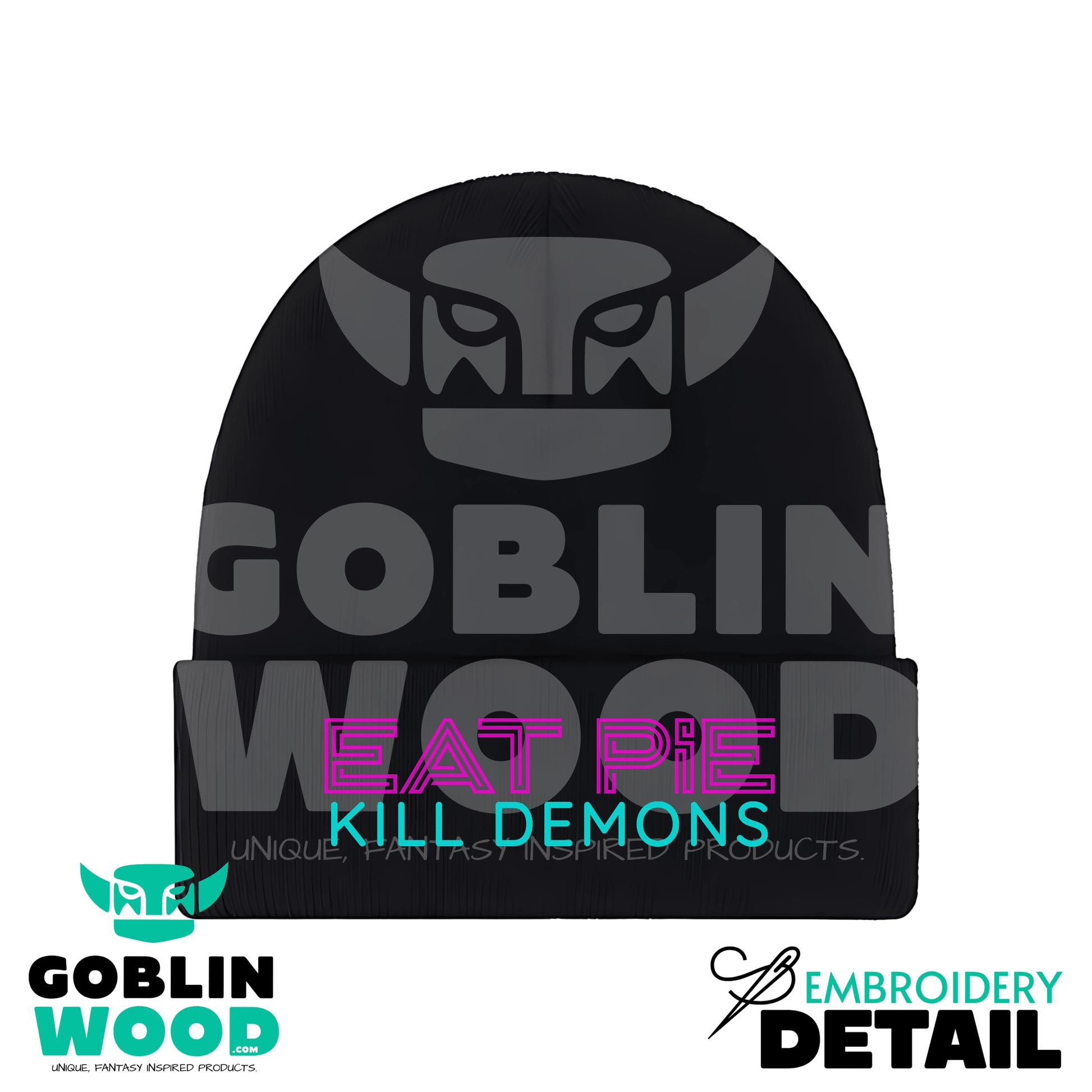 Eat Pie - Black Embroidered Beanie - Supernatural Inspired - Goblin Wood Exclusive - Goblin Wood