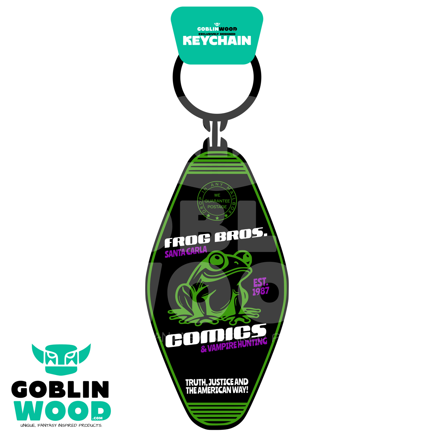 Frog Brothers Comic Shop - Acrylic Key Fob Keychain - The Lost Boys Inspired - Goblin Wood Exclusive - Goblin Wood