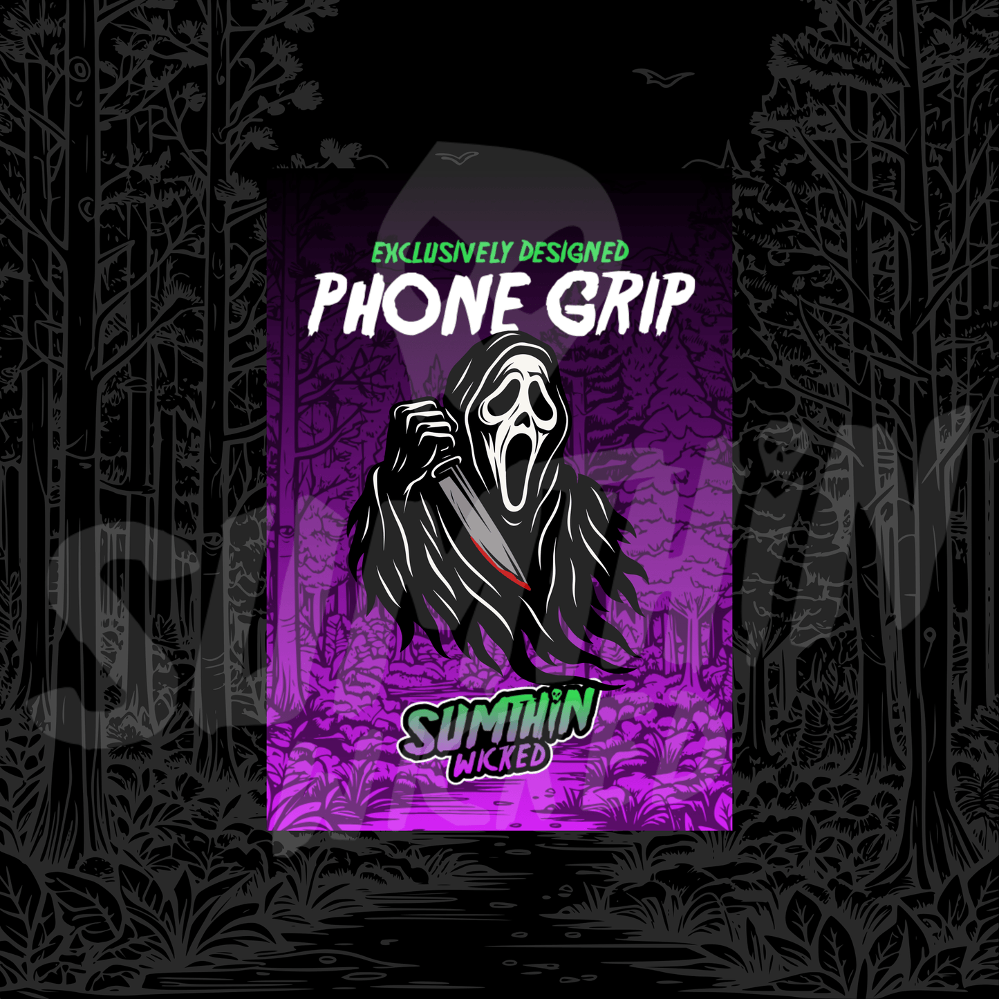 Ghostface - Acrylic Phone/Kindle Grip - Scream Inspired - Sumthin Wicked Exclusive - Goblin Wood