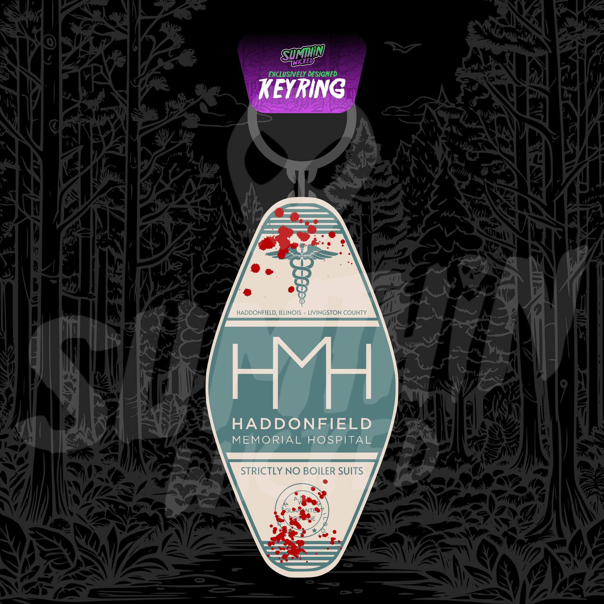 Haddonfield Memorial Hospital - Acrylic Key Fob Keychain - Halloween II Inspired - Sumthin Wicked Exclusive - Goblin Wood
