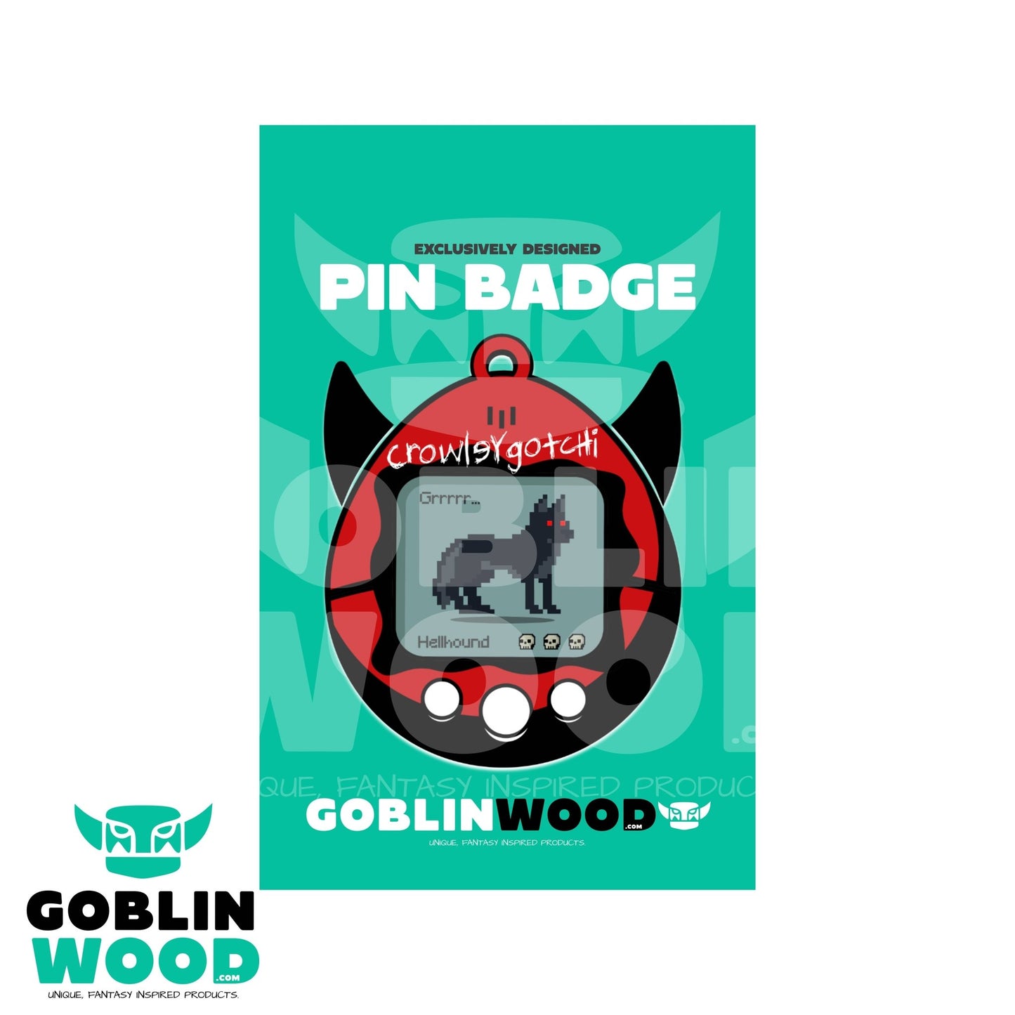 Hell Hound - Tamagotchi Acrylic Pin Badge - Supernatural Inspired - Goblin Wood Exclusive - Goblin Wood