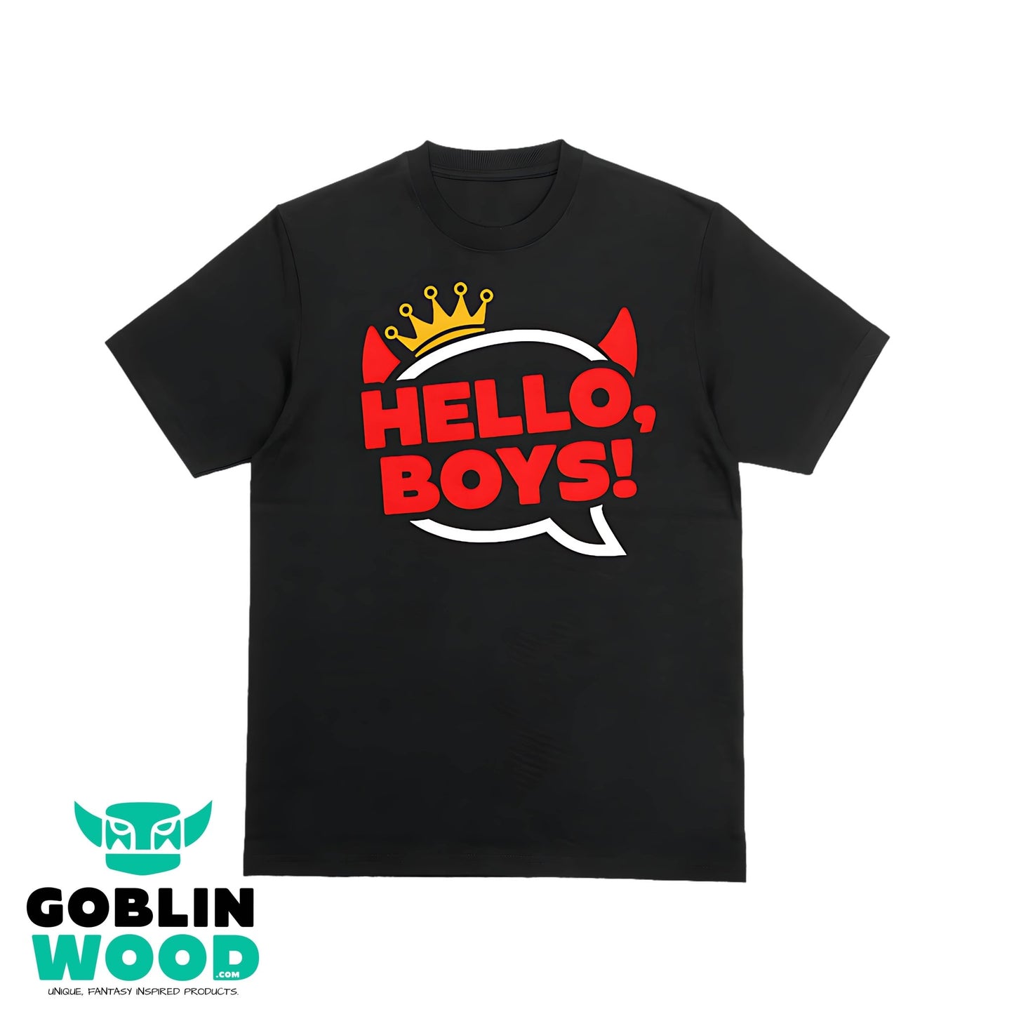 Hello, Boys! - Black Premium Speech Bubble T-Shirt - Goblin Wood Exclusive - Goblin Wood