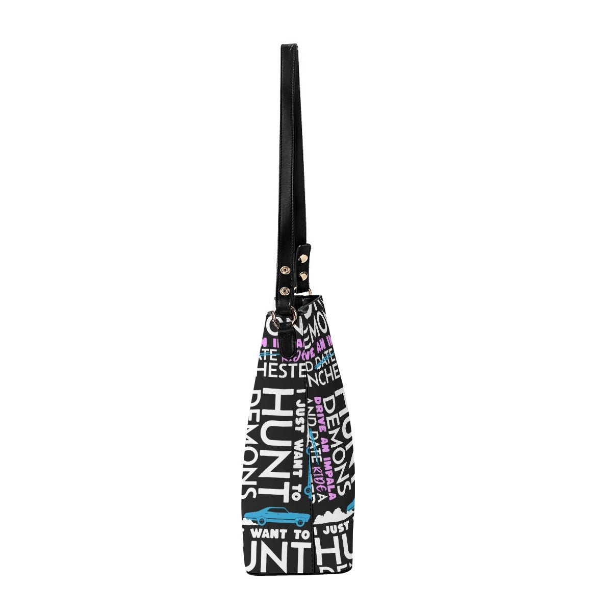 Hunt Drive Ride - Black AOP Cross Body Bucket Bag - Supernatural Inspired - Goblin Wood Exclusive - Goblin Wood