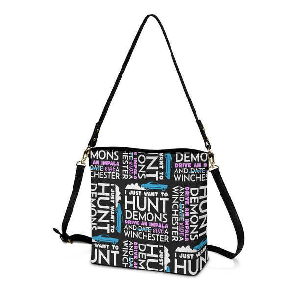 Hunt Drive Ride - Black AOP Cross Body Bucket Bag - Supernatural Inspired - Goblin Wood Exclusive - Goblin Wood