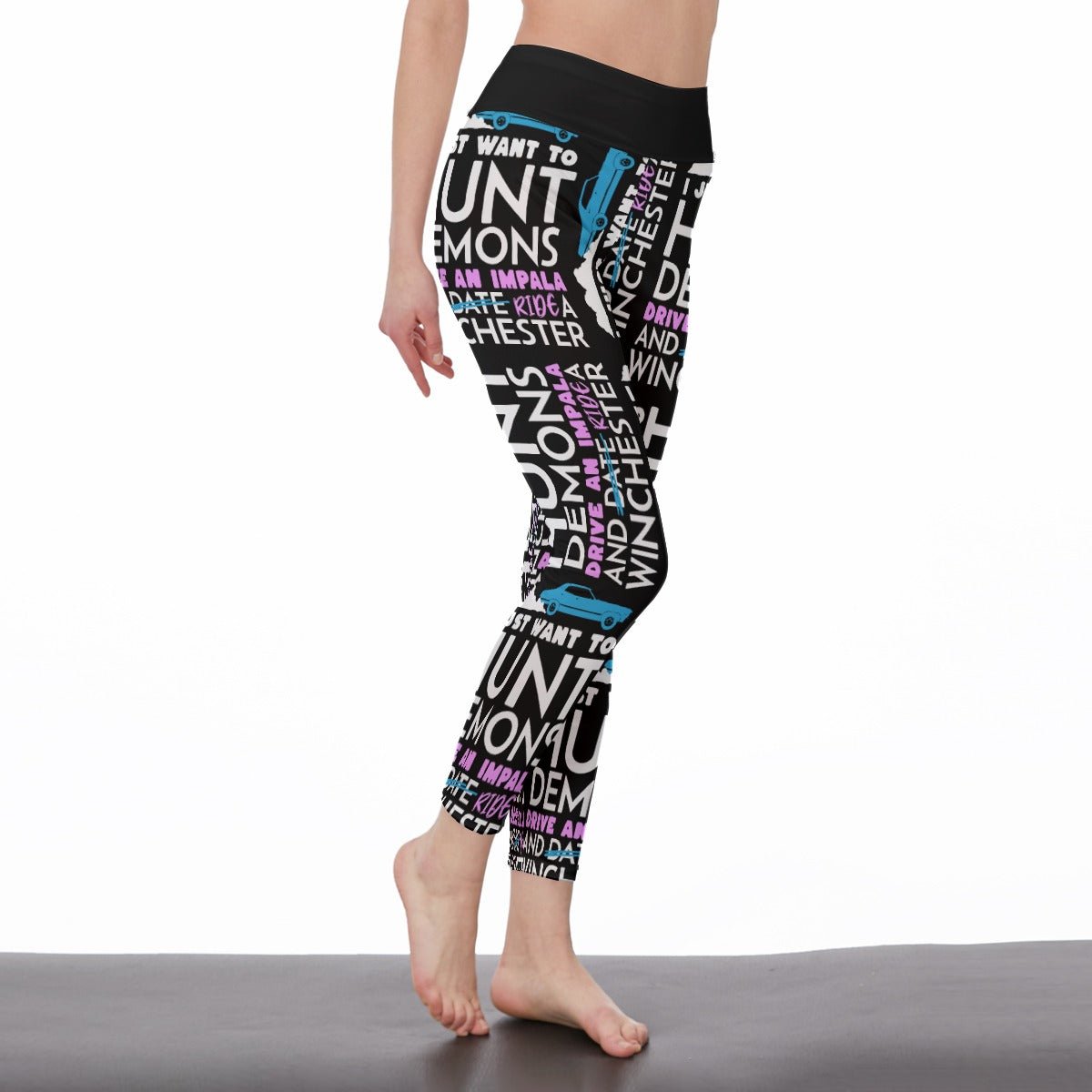 Hunt Drive Ride - Black AOP Ladies Leggings - Supernatural Inspired - Goblin Wood Exclusive - Goblin Wood