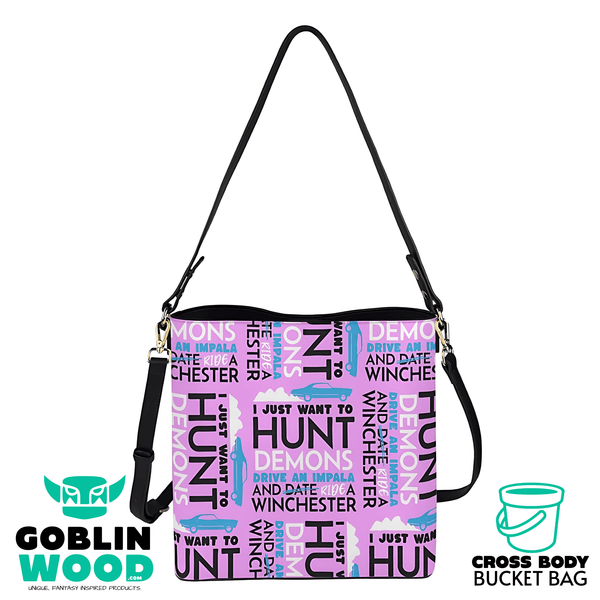 Hunt Drive Ride - Pink AOP Cross Body Bucket Bag - Supernatural Inspired - Goblin Wood Exclusive - Goblin Wood