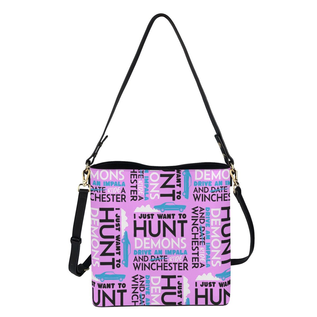 Hunt Drive Ride - Pink AOP Cross Body Bucket Bag - Supernatural Inspired - Goblin Wood Exclusive - Goblin Wood