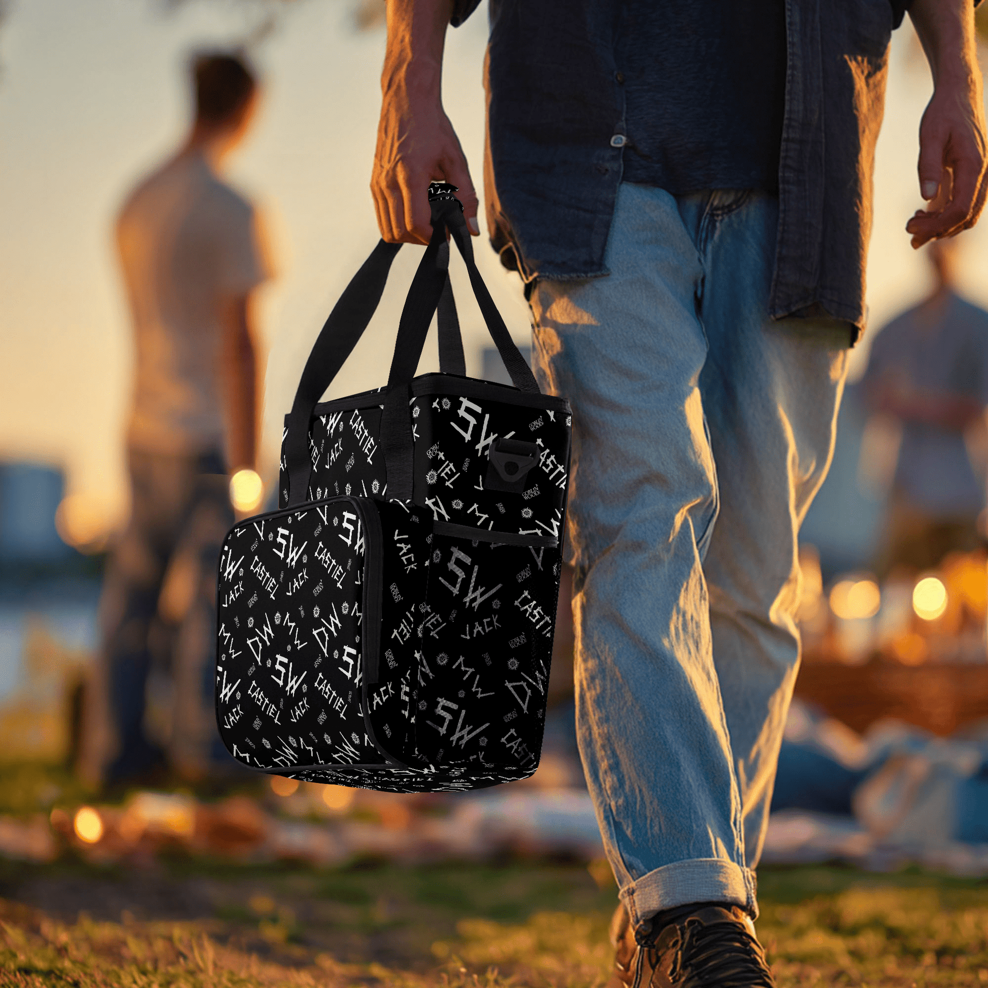 Initials - Black - AOP Insulated Canvas Cool Bag - Supernatural Inspired - Goblin Wood Exclusive - Goblin Wood