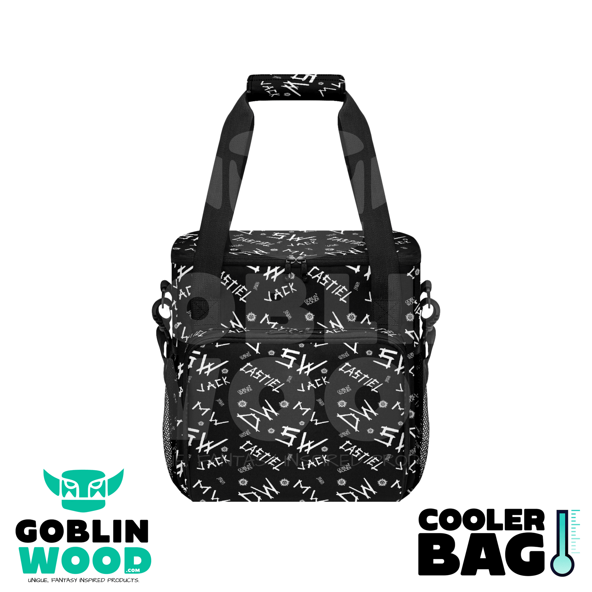 Initials - Black - AOP Insulated Canvas Cool Bag - Supernatural Inspired - Goblin Wood Exclusive - Goblin Wood