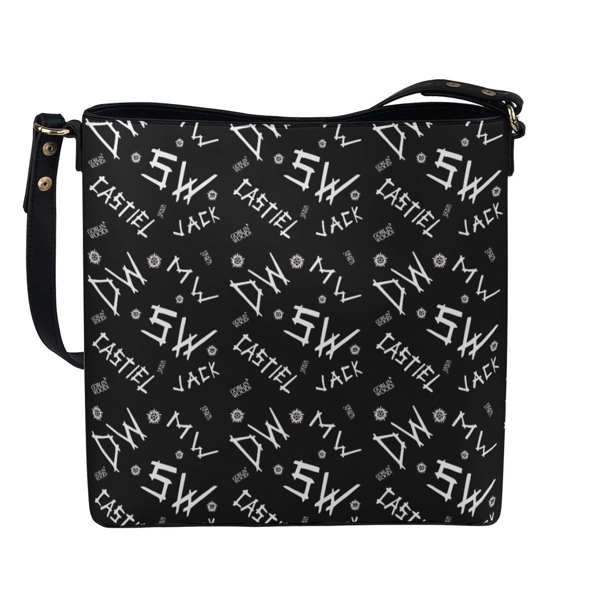 Initials (Black) - Cross Body Bucket Bag - Supernatural Inspired - Goblin Wood Exclusive - Goblin Wood