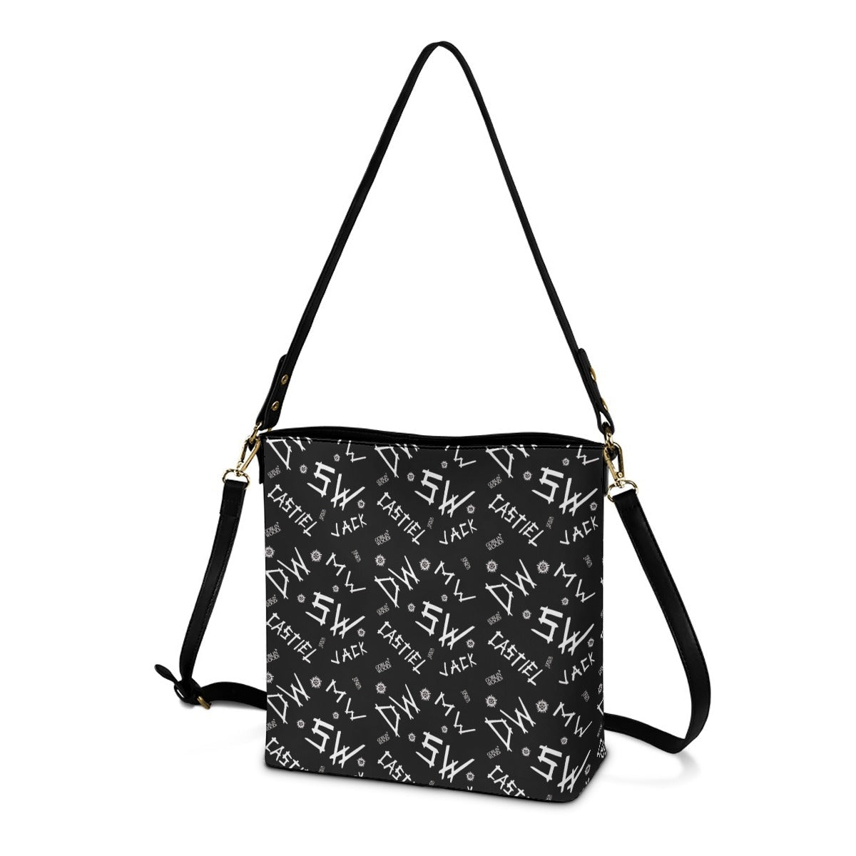 Initials (Black) - Cross Body Bucket Bag - Supernatural Inspired - Goblin Wood Exclusive - Goblin Wood