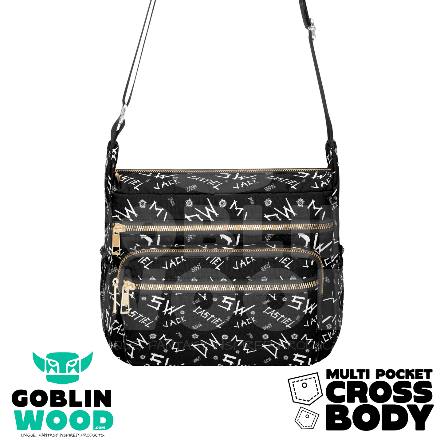 Initials (Black) - Multi Pocket Crossbody - Supernatural Inspired - Goblin Wood Exclusive - Goblin Wood