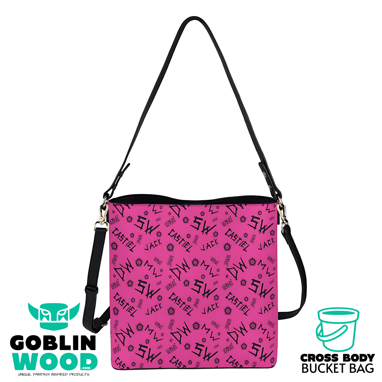 Initials (Pink) - Cross Body Bucket Bag - Supernatural Inspired - Goblin Wood Exclusive - Goblin Wood