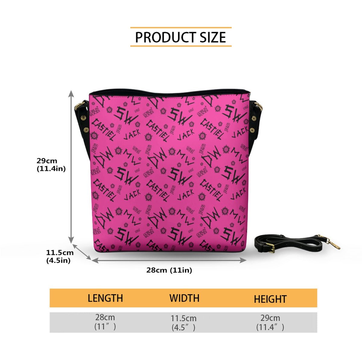 Initials (Pink) - Cross Body Bucket Bag - Supernatural Inspired - Goblin Wood Exclusive - Goblin Wood