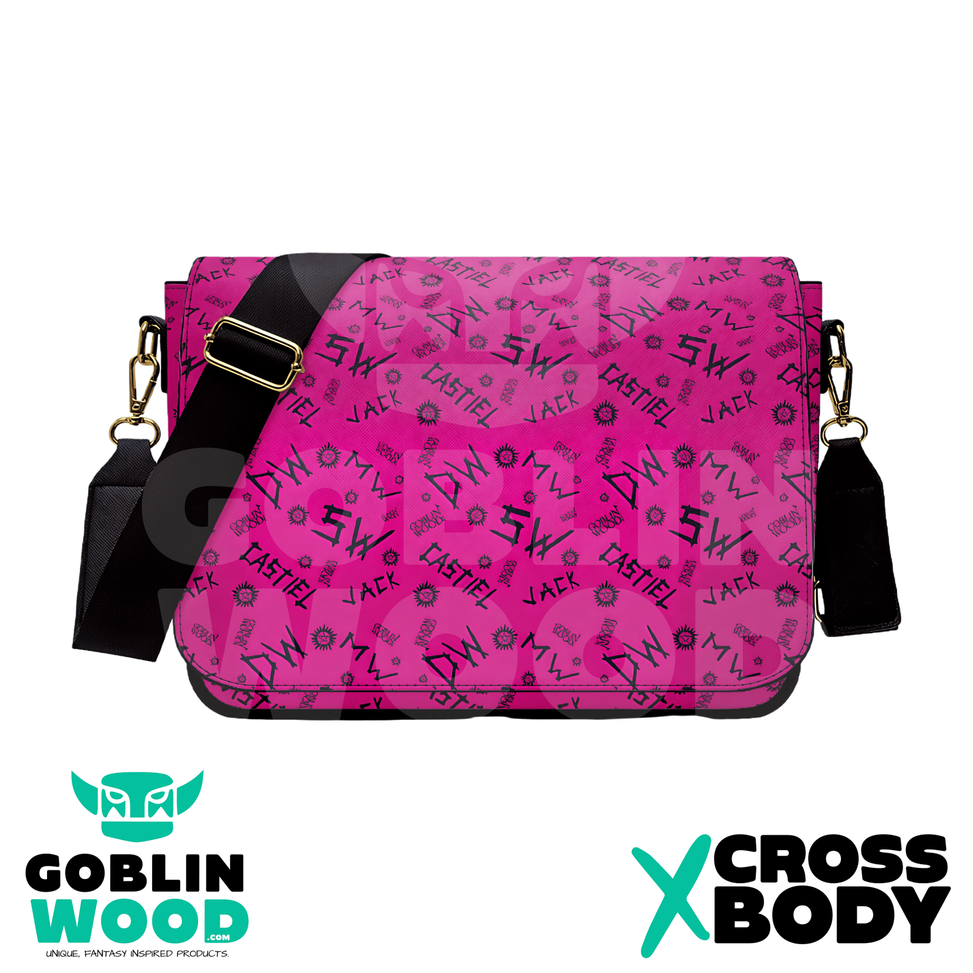 Initials (Raspberry) - PU Cross Body Hand Bag - Supernatural Inspired - Goblin Wood Exclusive - Goblin Wood