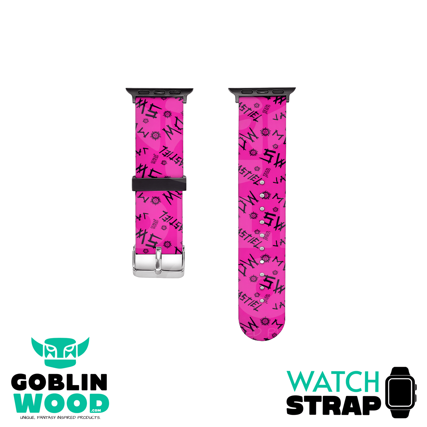 Initials (Raspberry) - Silicone Smart Watch Strap - Supernatural Inspired - Goblin Wood Exclusive - Goblin Wood