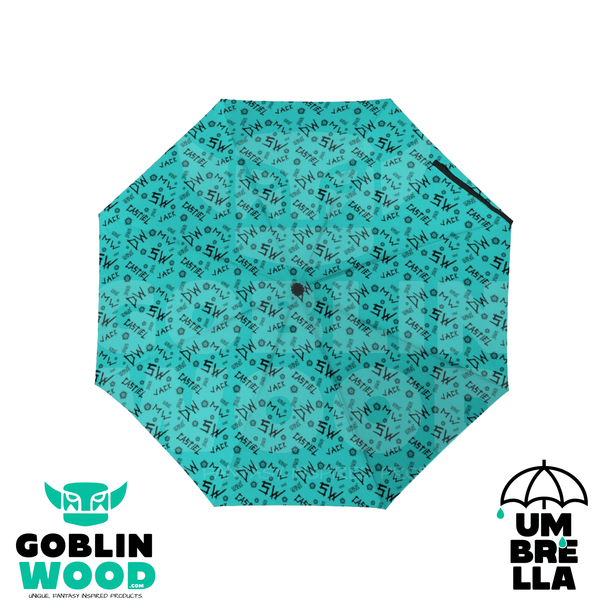 Initials (Teal) - Lightweight 3 - Fold Umbrella - Supernatural Inspired - Goblin Wood Exclusive - Goblin Wood