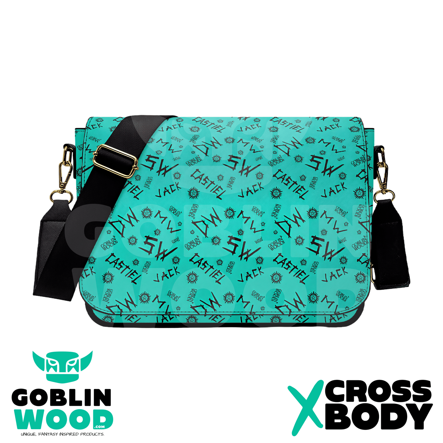 Initials (Teal) - PU Cross Body Hand Bag - Supernatural Inspired - Goblin Wood Exclusive - Goblin Wood