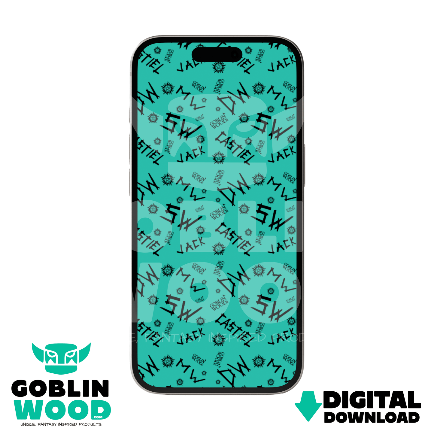 Initials - (Teal) - Supernatural Inspired Digital Screen Background - Goblin Wood Exclusive - Goblin Wood