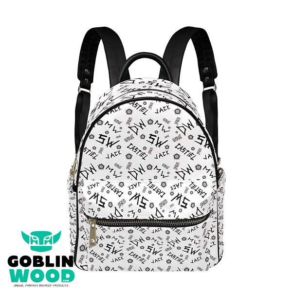 Initials (White) - AOP Print Mini Backpack - Supernatural Inspired - Goblin Wood Exclusive - Goblin Wood