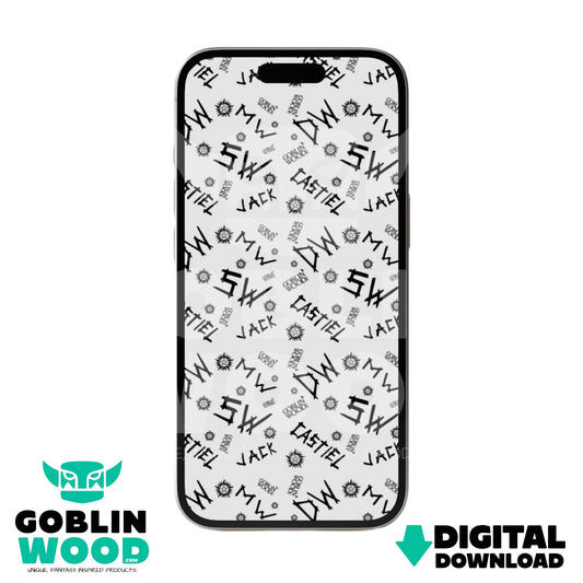 Initials - (White) - Supernatural Inspired Digital Screen Background - Goblin Wood Exclusive - Goblin Wood
