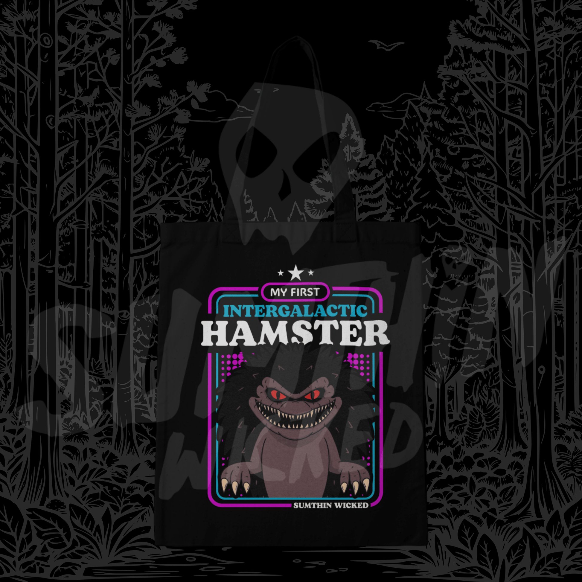 Intergalactic Hamster - Black Cotton Tote Bag - Critters Inspired - Sumthin Wicked Exclusive - Goblin Wood