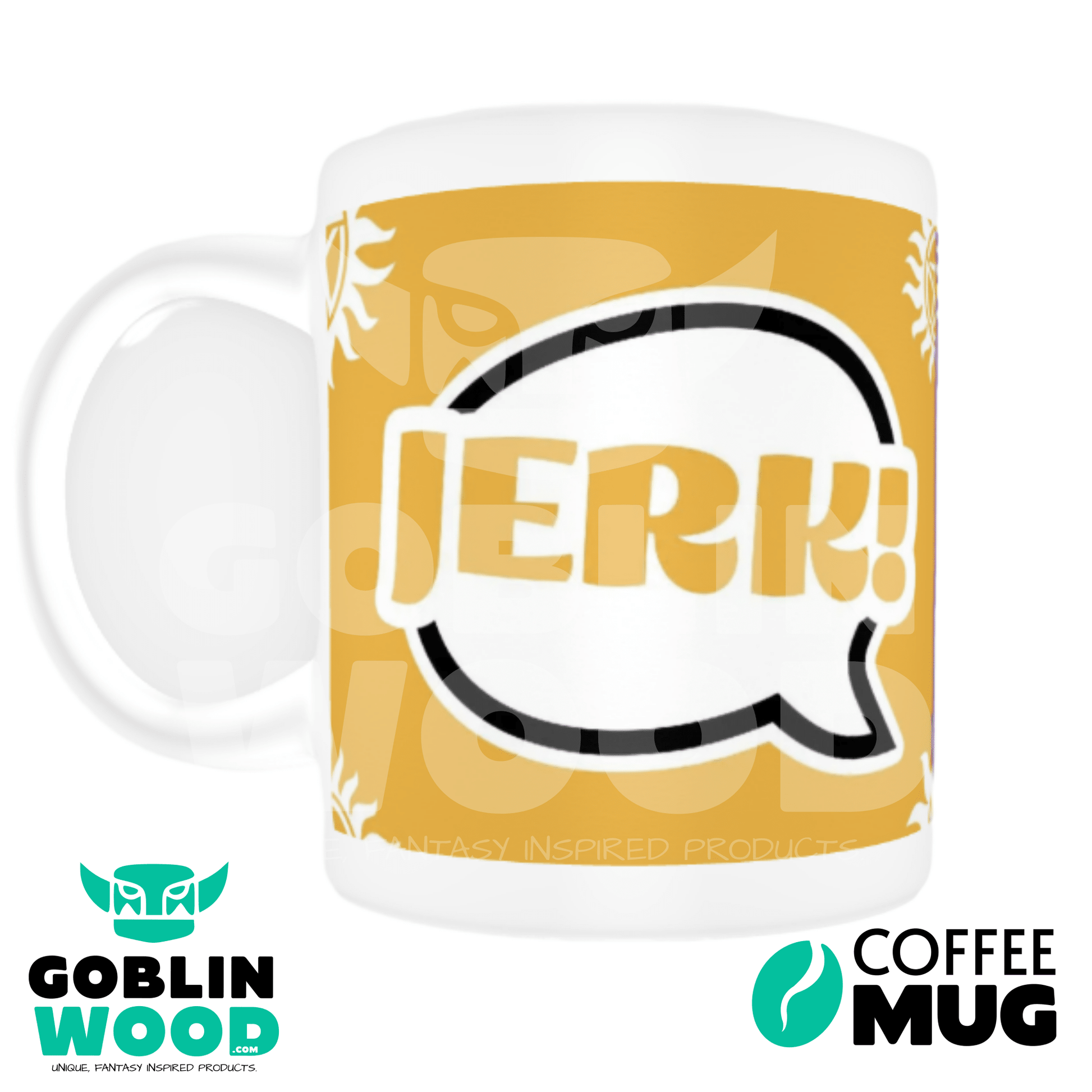 Jerk! - Speech Bubble Coffee Mug - Supernatural Inspired - Goblin Wood Exclusive - Goblin Wood