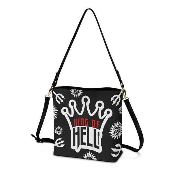 King Of Hell - Black AOP Cross Body Bucket Bag - Supernatural Inspired - Goblin Wood Exclusive - Goblin Wood