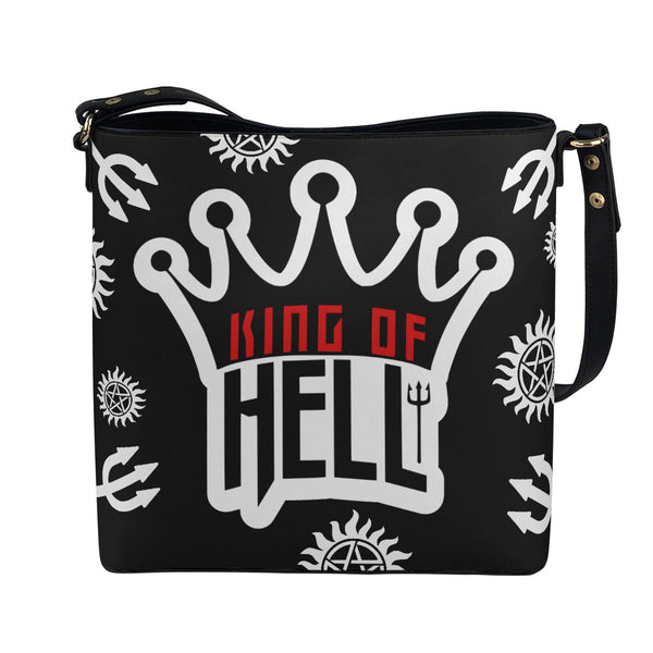 King Of Hell - Black AOP Cross Body Bucket Bag - Supernatural Inspired - Goblin Wood Exclusive - Goblin Wood