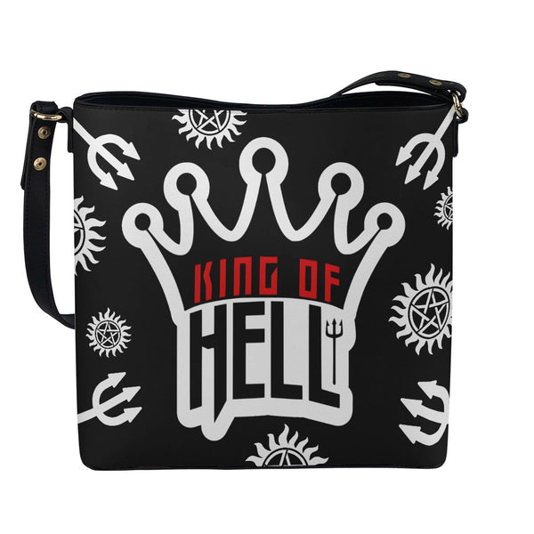 King Of Hell - Black AOP Cross Body Bucket Bag - Supernatural Inspired - Goblin Wood Exclusive - Goblin Wood
