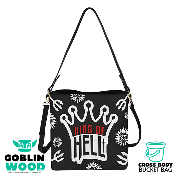 King Of Hell - Black AOP Cross Body Bucket Bag - Supernatural Inspired - Goblin Wood Exclusive - Goblin Wood