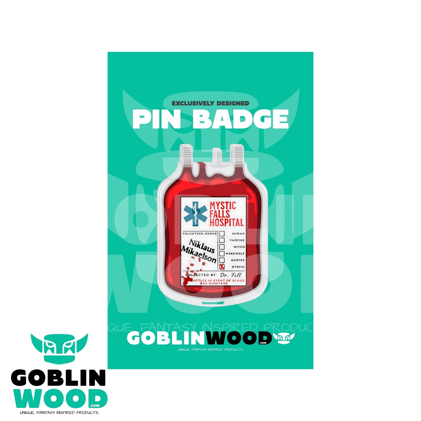 Klaus Blood Bag - Acrylic Pin Badge -  - Goblin Wood Exclusive - Goblin Wood