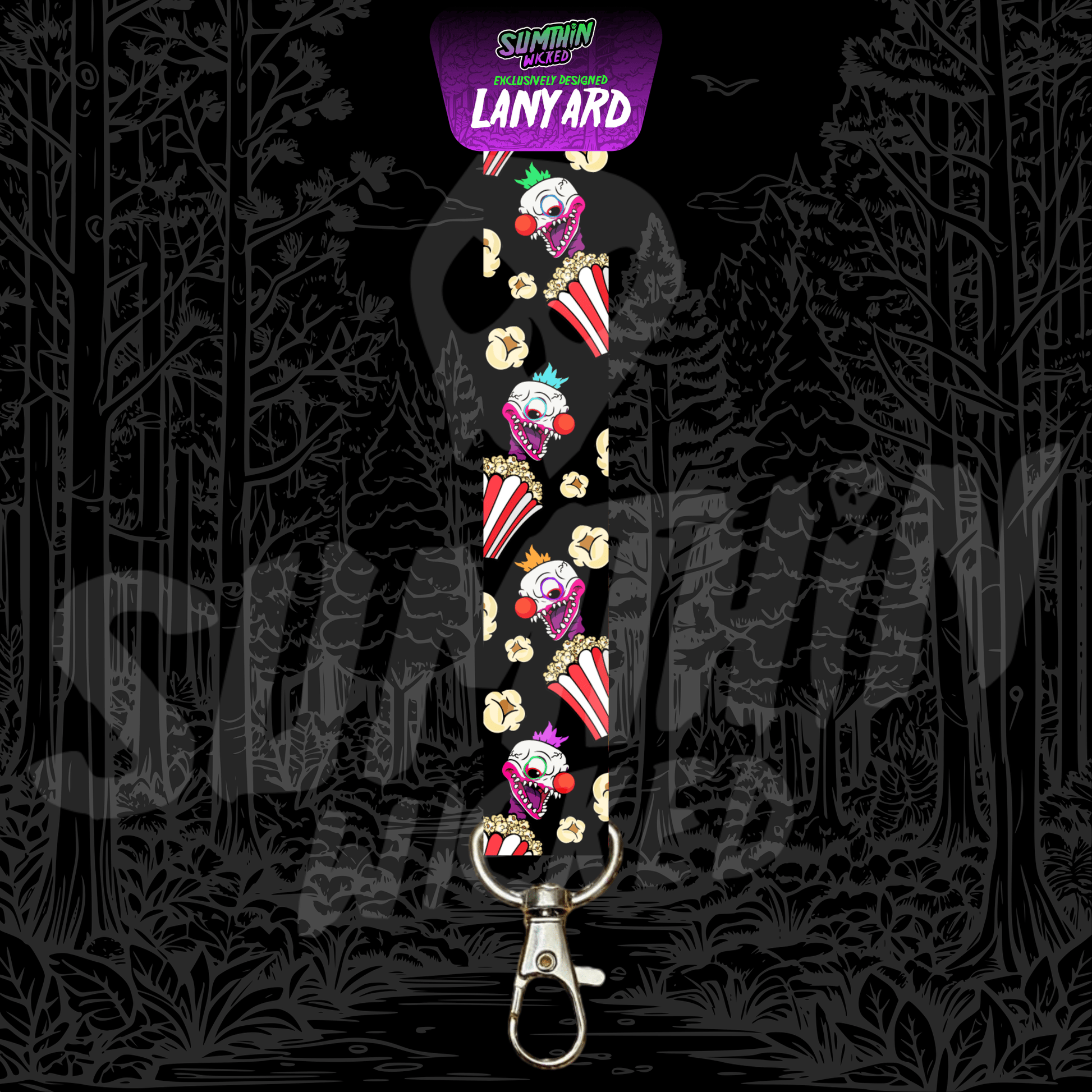 Klown (Black) - AOP Lanyard - Killer Klowns From Outer Space Inspired - Sumthin Wicked Exclusive - Goblin Wood