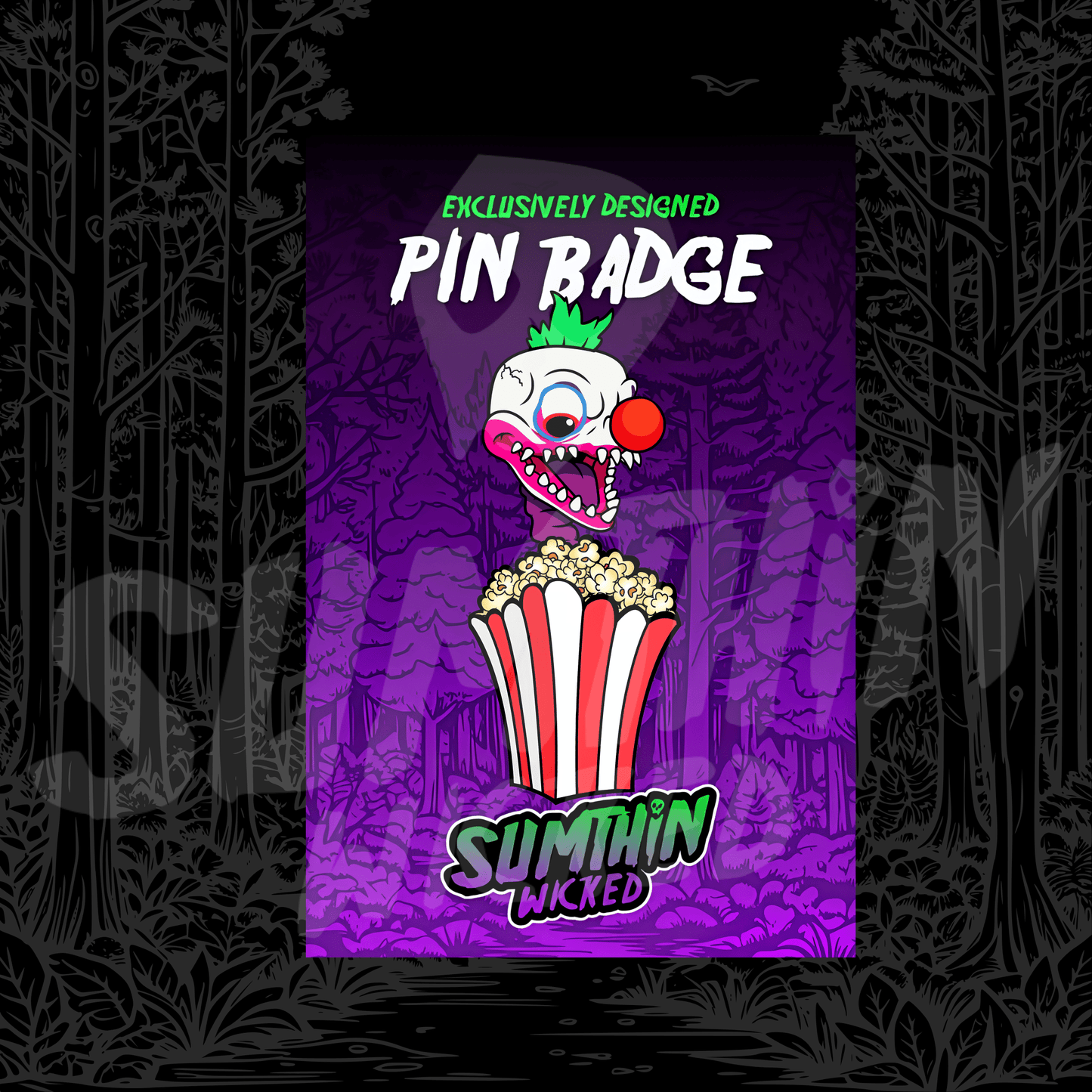 Klown (Green) - Acrylic Pin Badge - Killer Klowns From Outer Space Inspired - Sumthin Wicked Exclusive - Goblin Wood