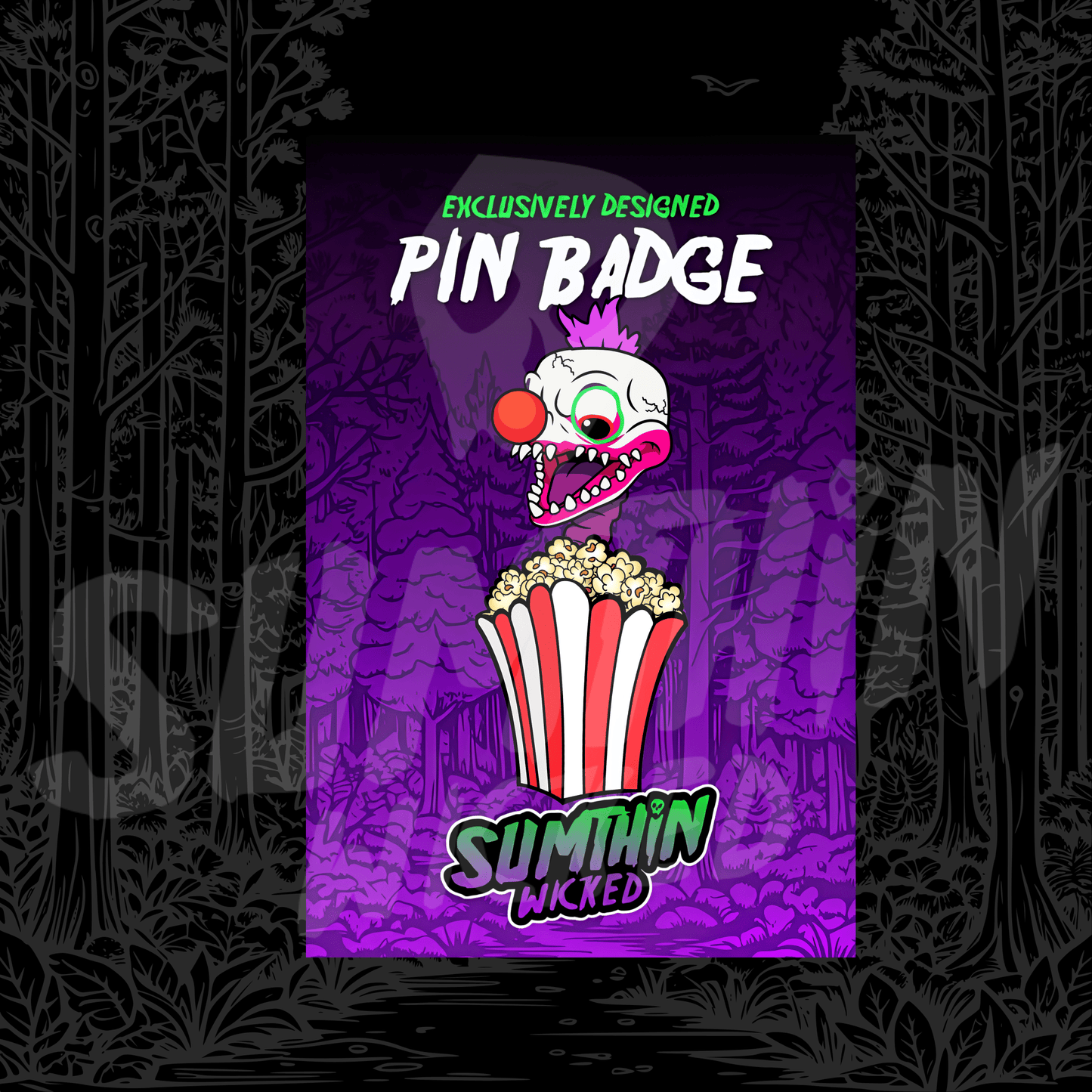 Klown (Purple) - Acrylic Pin Badge - Killer Klowns From Outer Space Inspired - Sumthin Wicked Exclusive - Goblin Wood