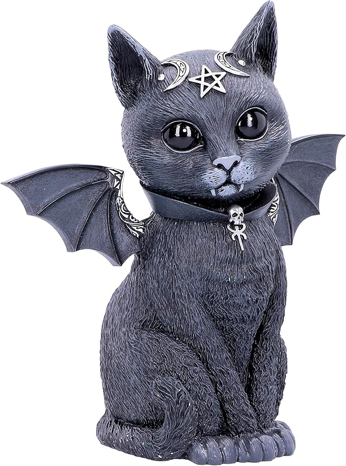 Large Malpuss Winged Occult Cat Figurine, Black, 24cm - Goblin Wood