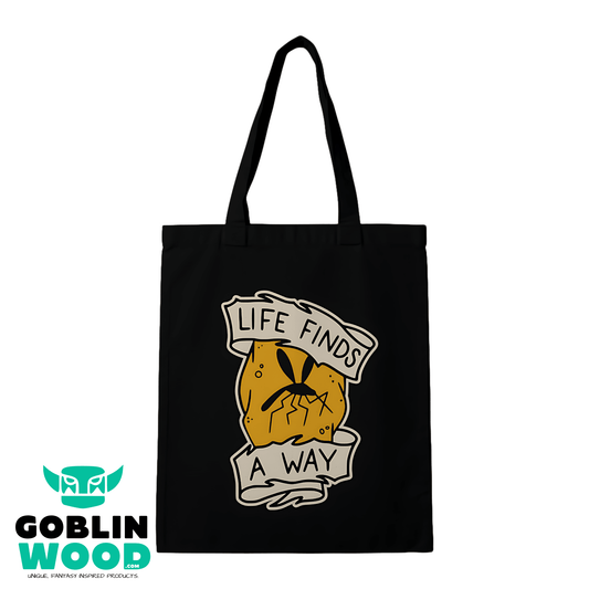 Life Finds A Way - Black Tote Bag - Jurassic Park Inspired - Goblin Wood Exclusive - Goblin Wood