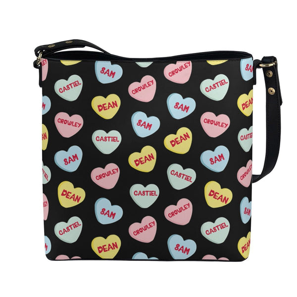 Love Hearts - Black AOP Cross Body Bucket Bag - Supernatural Inspired - Goblin Wood Exclusive - Goblin Wood