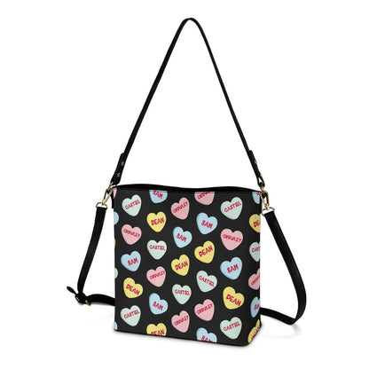 Love Hearts - Black AOP Cross Body Bucket Bag - Supernatural Inspired - Goblin Wood Exclusive - Goblin Wood