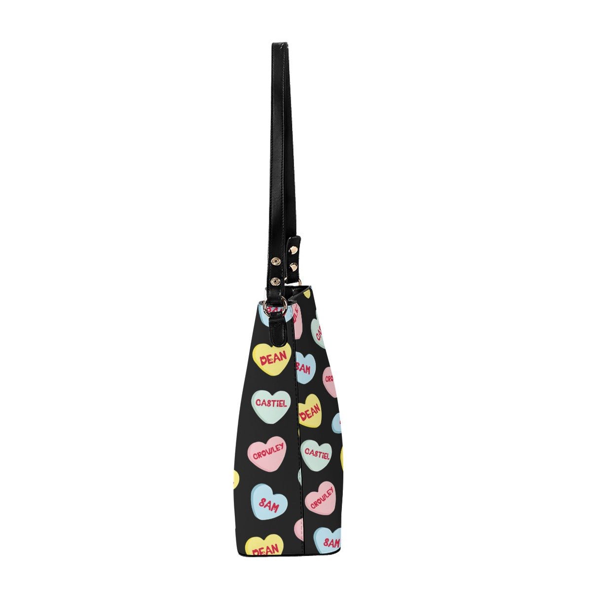 Love Hearts - Black AOP Cross Body Bucket Bag - Supernatural Inspired - Goblin Wood Exclusive - Goblin Wood