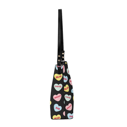 Love Hearts - Black AOP Cross Body Bucket Bag - Supernatural Inspired - Goblin Wood Exclusive - Goblin Wood
