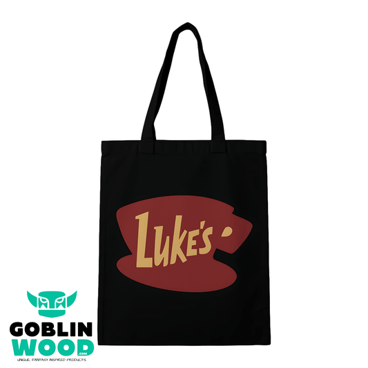 Luke's (Red) - Black Tote Bag - Gilmore Girls Inspired - Goblin Wood Exclusive - Goblin Wood