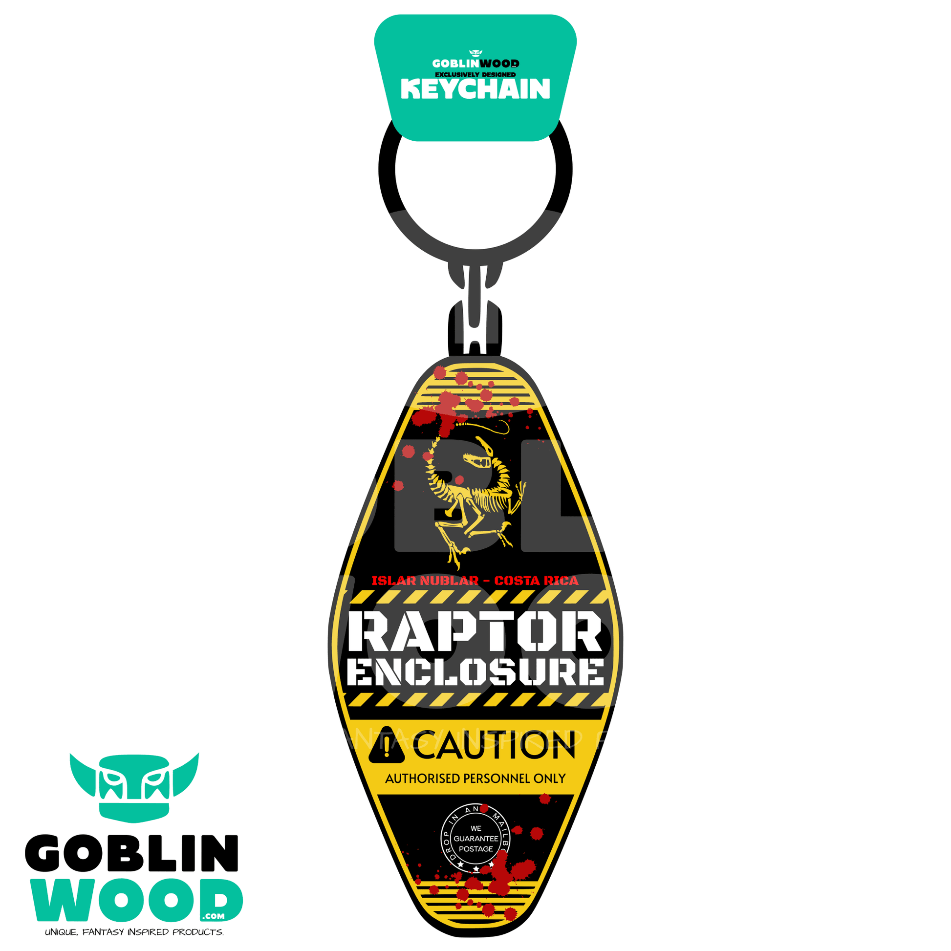 Muldoon - Raptor Enclosure - Acrylic Key Fob Keychain - Jurassic Park Inspired - Goblin Wood Exclusive - Goblin Wood