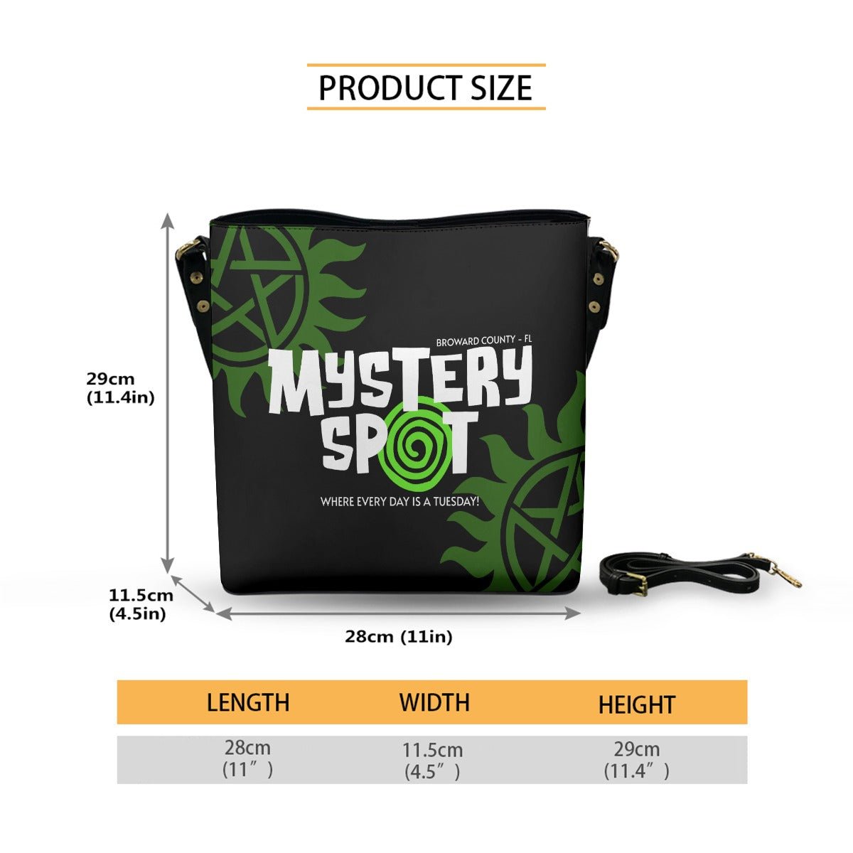 Mystery Spot - Black Cross Body Bucket Bag - Supernatural Inspired - Goblin Wood Exclusive - Goblin Wood