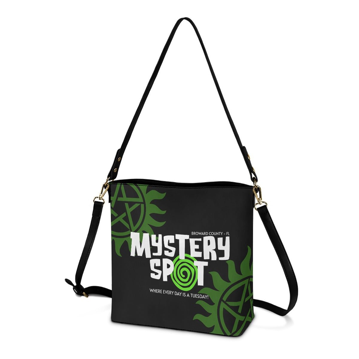 Mystery Spot - Black Cross Body Bucket Bag - Supernatural Inspired - Goblin Wood Exclusive - Goblin Wood