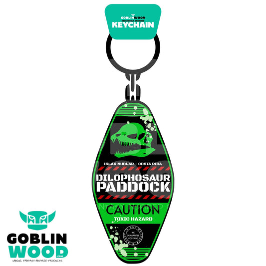 Nedry - Dilophosaur Paddock - Acrylic Key Fob Keychain - Jurassic Park Inspired - Goblin Wood Exclusive - Goblin Wood
