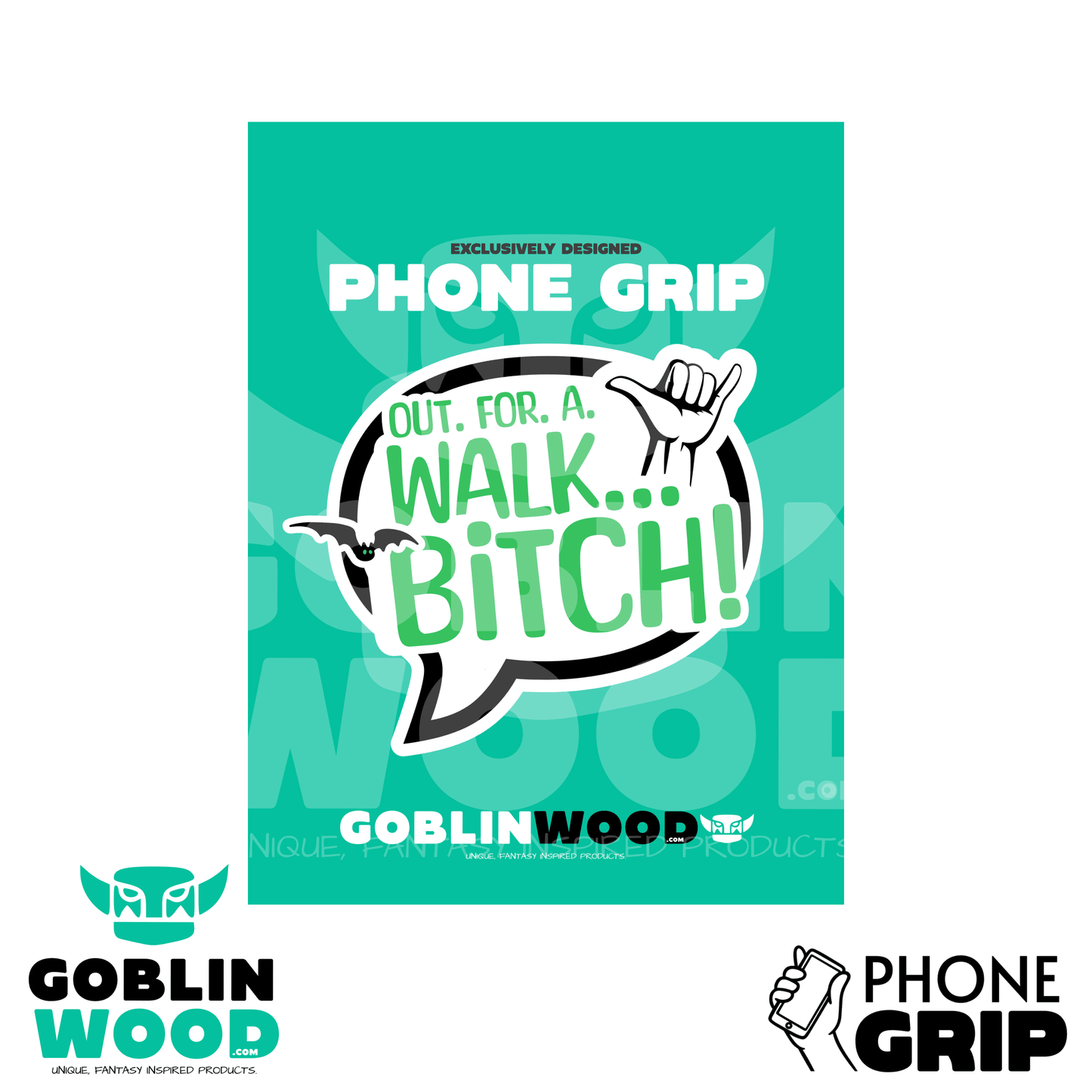 Out. For. A. Walk - Acrylic Phone/Kindle Grip - Angel - Goblin Wood Exclusive - Goblin Wood