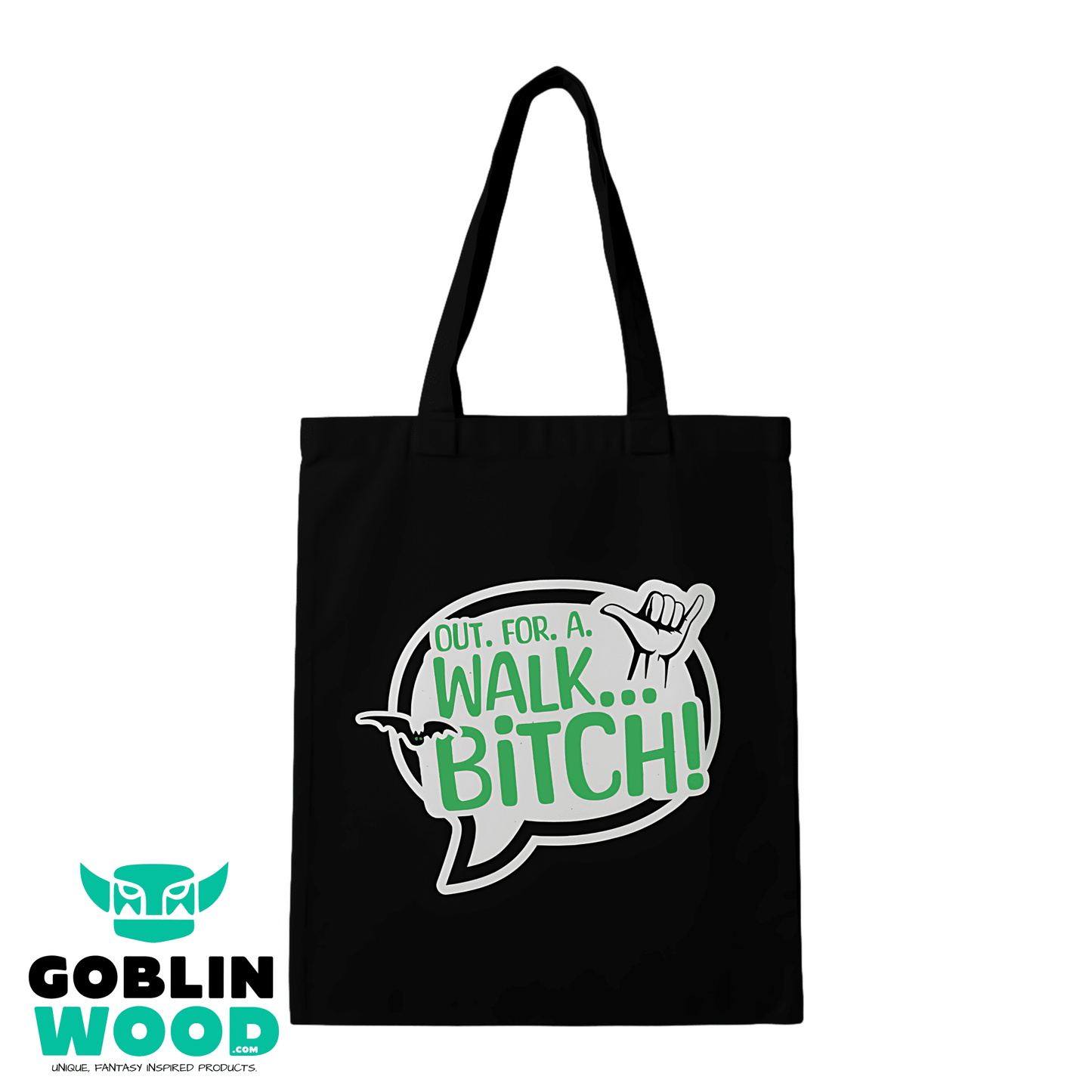 Out. For. a. Walk... - Black Tote Bag - Angel - Goblin Wood Exclusive - Goblin Wood