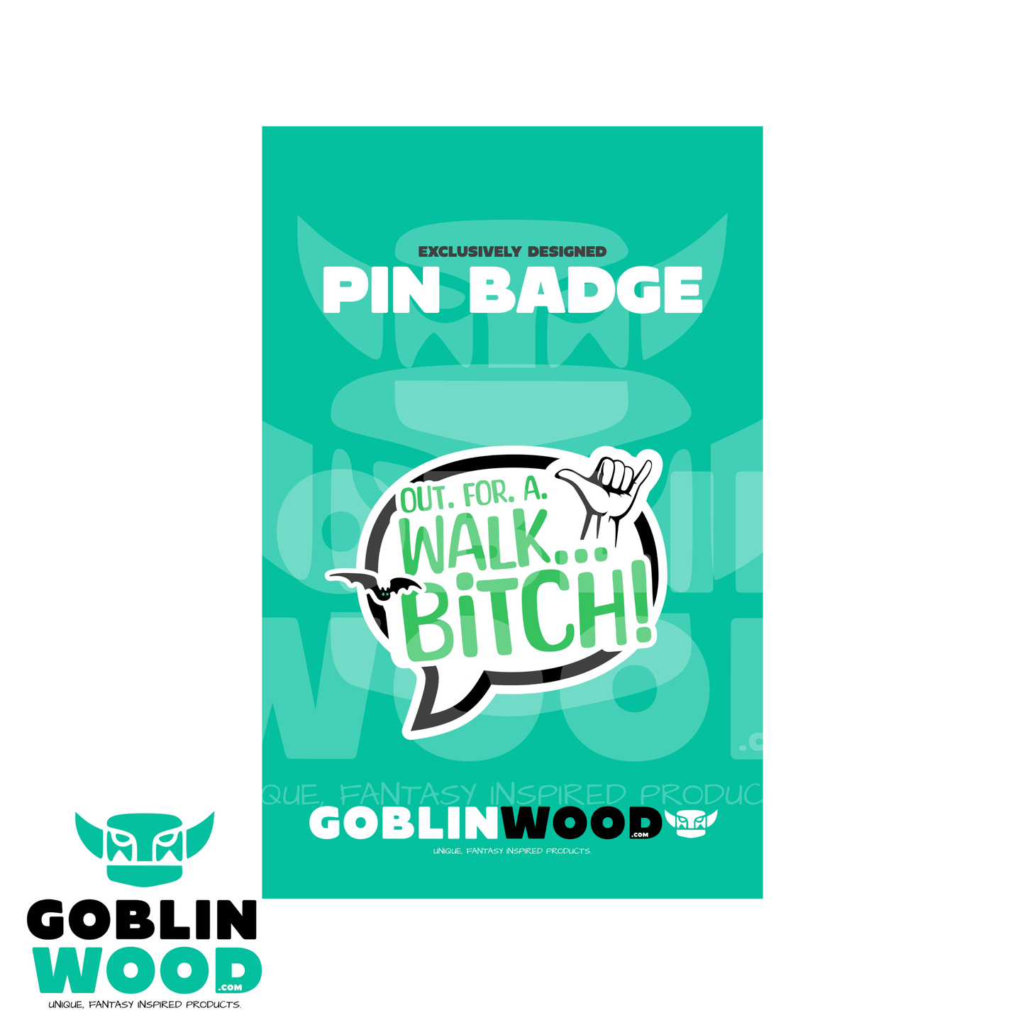 Out. For. A. Walk. - Speech Bubble Acrylic Pin Badge - Angel - Goblin Wood Exclusive - Goblin Wood