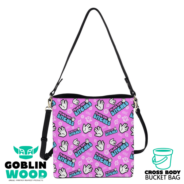 Peace Out Bitches - Bubblegum Cross Body Bucket Bag - Supernatural Inspired - Goblin Wood Exclusive - Goblin Wood